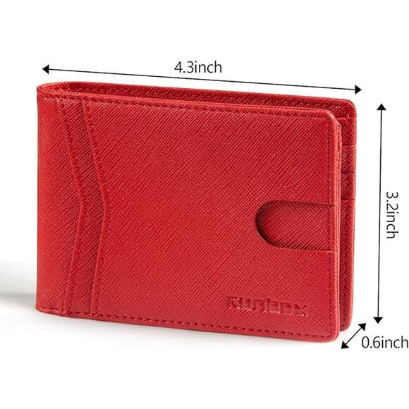 RUNBOX Red Wallet for Men Slim Rfid Leather 2 ID Window With Gift Box - Picture 2 of 4